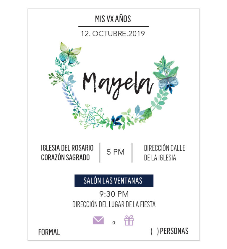 Invitación VX Años Mariposa Invitaciones Digital e Impresas