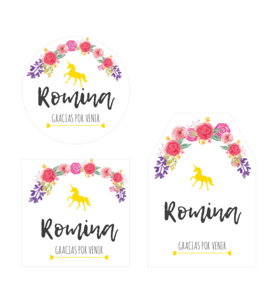 Tarjeta Agradecimiento Baby Shower Unicornio Flores - Oh 