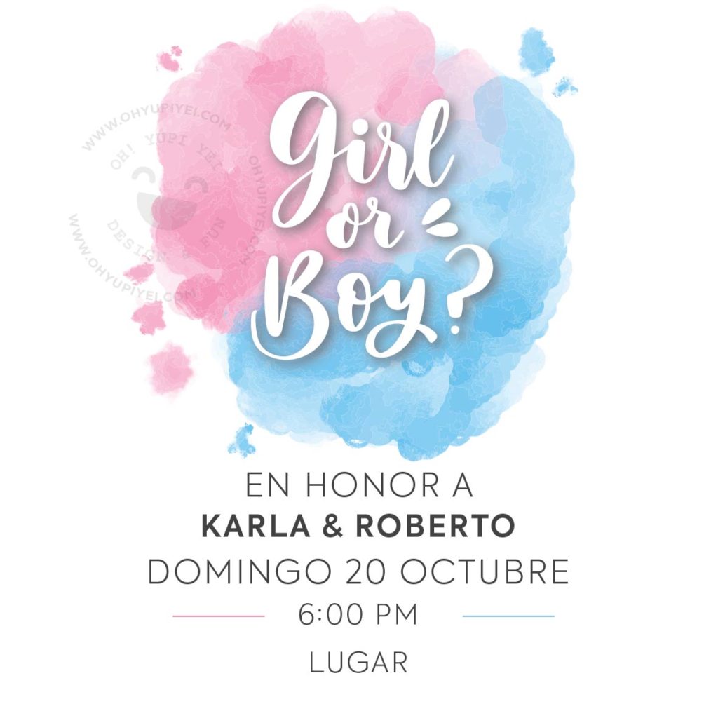 Invitación Revelación Bebé Splash Oh Yupi Yei Gender Reveal 8615